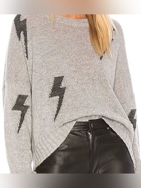 Rails 11% alpaca 50% wool lightning bolt crewneck pullover sweater gray L